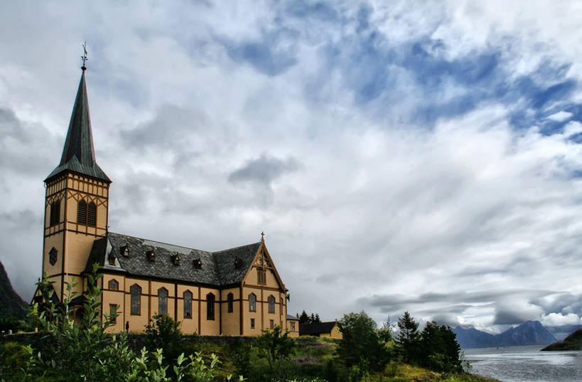 无人,教堂,横图,室外,白天,建筑,挪威,云,摄影,宗教,基督教,彩图,大教堂