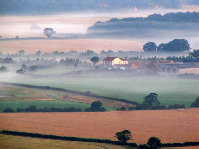 无人,横图,室外,日出,美景,雾,建筑,英国,景观,田地,树,风景,自然,景色,摄影,宁静,早晨,自然风光,彩图,米杜士堡,景观设计