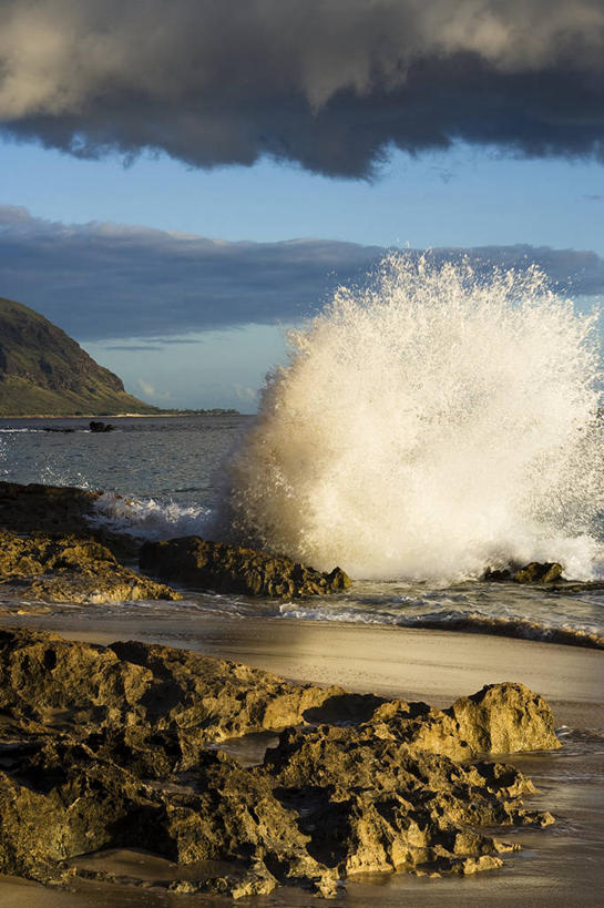 无人,竖图,室外,白天,海浪,美国,溅,云,破坏,天空,自然,波浪,摄影,宁静,瓦胡岛,夏威夷群岛,太平洋岛屿,海滩,彩图
