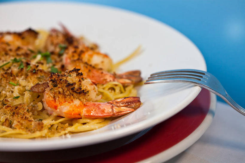 无人,横图,室内,特写,纽约,美国,叉,虾,意大利食品,饮食,盘子,摄影,清新,意大利文化,健康食物,纽约州,海产,彩图,装饰菜