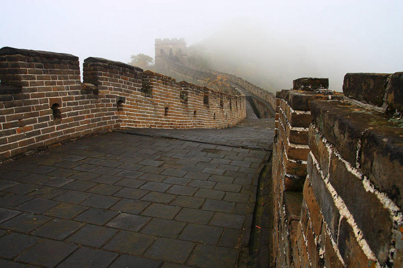 无人,横图,室外,雾,建筑,长城,围墙,黎明,天气,联系,历史,砖墙,地标建筑,摄影,中国文化,慕田峪长城,彩图