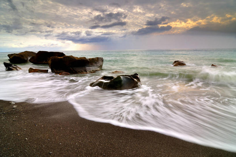 无人,横图,室外,长时间曝光,海浪,海洋,美景,日落,台湾,沙子,景观,水平线,云,风景,天空,自然,波浪,景色,摄影,宁静,岩层,自然风光,屏东县,海滩,岩石,彩图,房山