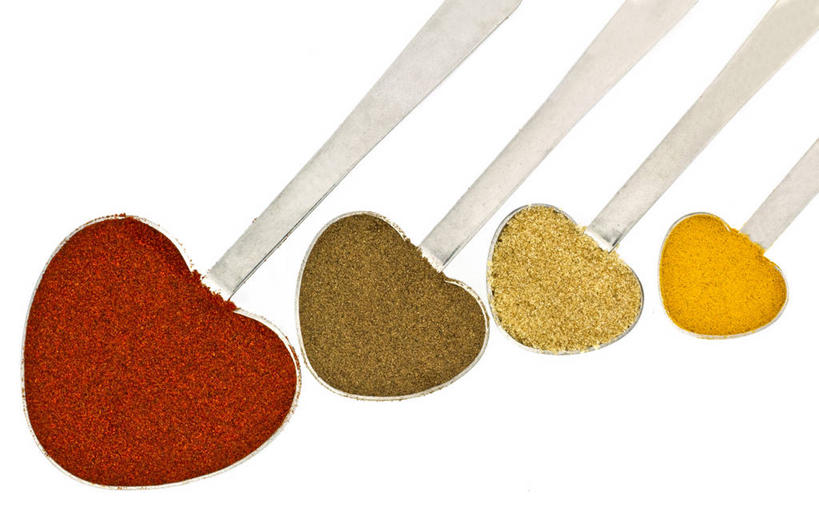 无人,横图,俯视,特写,白色背景,美国,准备,形状,香料,饮食,汤匙,姜黄,摄影,多样,准确,清新,康涅狄格州,量匙,心型,红辣椒,彩图,高角度拍摄,影棚拍摄