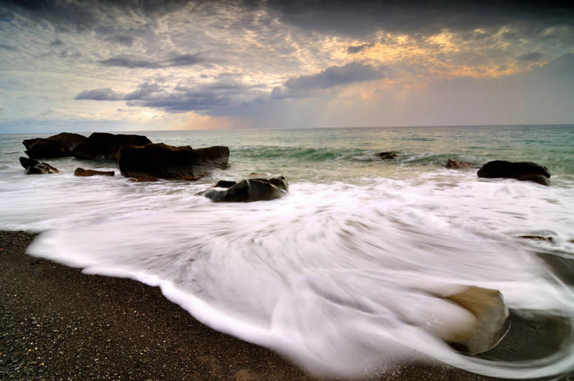无人,横图,室外,长时间曝光,海浪,海洋,台湾,海岸线,水平线,云,风景,自然,黄昏,摄影,屏东县,海滩,岩石,彩图