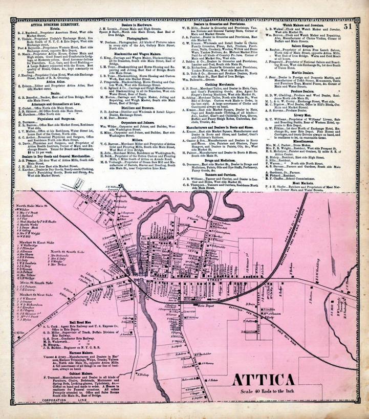 无人,竖图,地图,城镇,历史,古董,纽约州,阿提卡,彩图