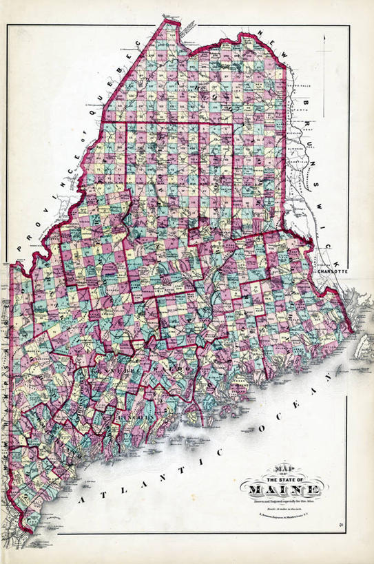 无人,竖图,地图,历史,古董,缅因州,彩图