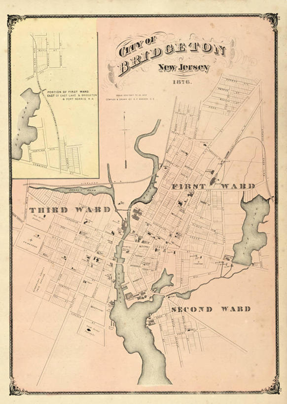 无人,竖图,地图,城镇,历史,古董,新泽西,布里奇顿,彩图