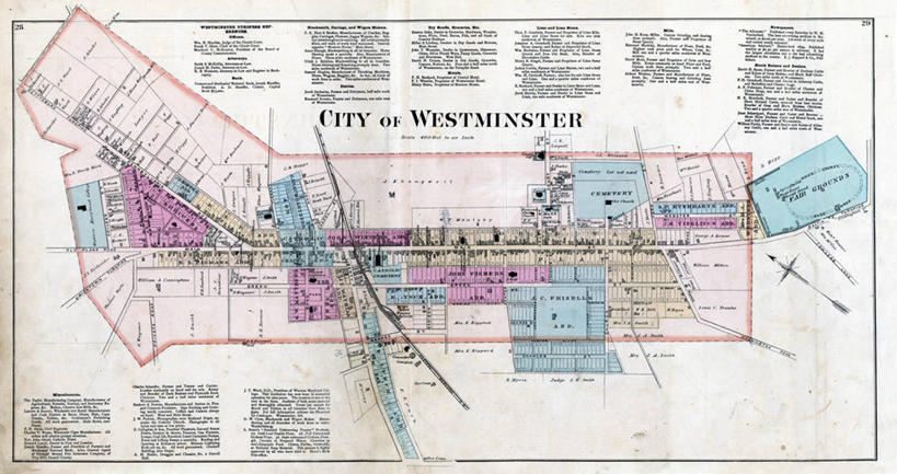 无人,横图,地图,城镇,首都,历史,古董,威斯敏斯特市,马里兰,彩图