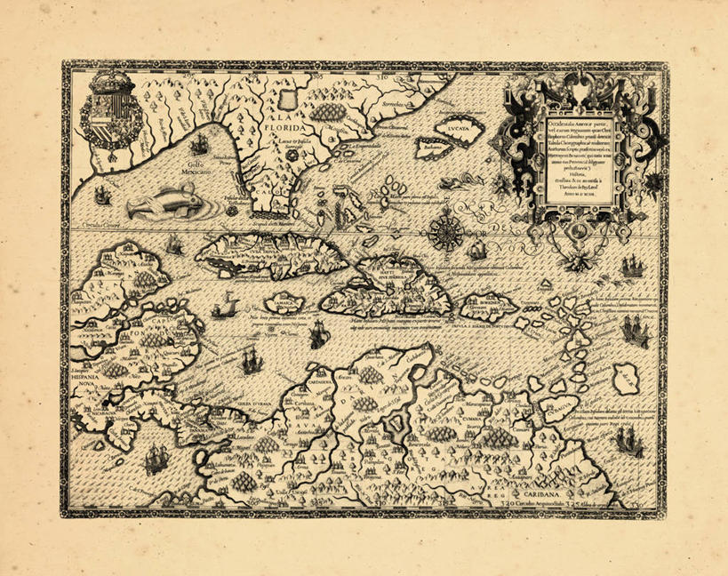 无人,横图,地图,历史,古董,西印度群岛,中美洲,彩图