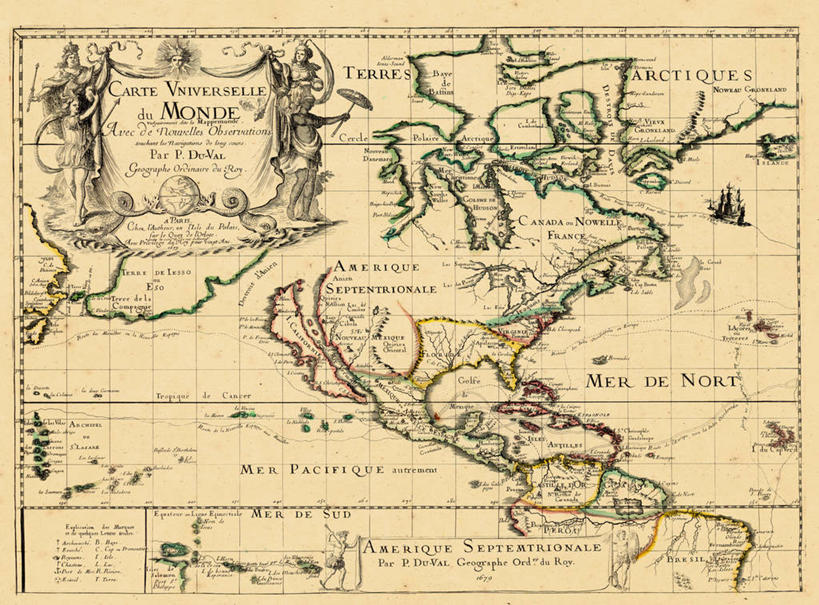 无人,横图,地图,历史,古董,北美,西印度群岛,中美洲,彩图