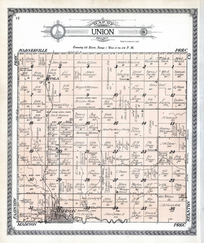 无人,竖图,地图,历史,古董,内布拉斯加,彩图,麦迪逊县,地图学