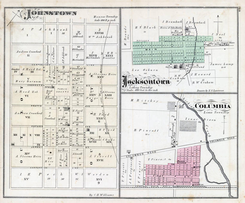 无人,横图,地图,城镇,历史,古董,俄亥俄州,彩图,地图学,约翰斯敦