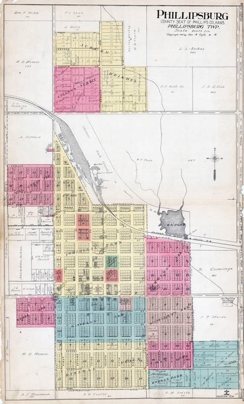 无人,竖图,地图,城镇,历史,古董,堪萨斯,菲利普斯堡,彩图,地图学