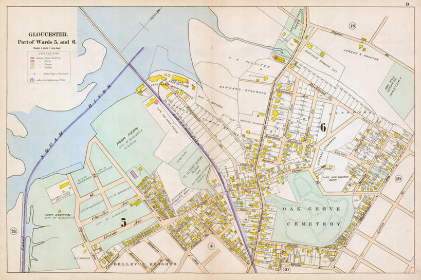 无人,横图,地图,城镇,历史,古董,马萨诸塞,格洛斯特,彩图,地图学
