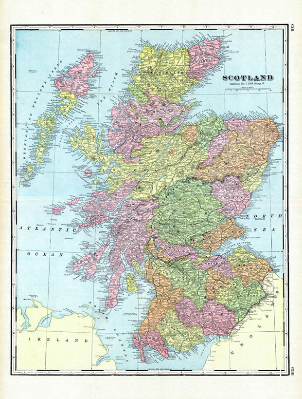 无人,竖图,地图,历史,苏格兰,古董,彩图,地图学