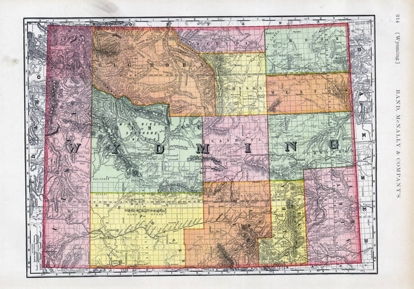 无人,横图,地图,历史,古董,怀俄明,彩图,地图学