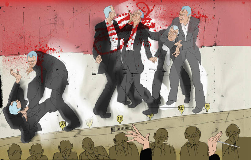 成年人,中年人,老年人,脸,头,脸颊,商务人士,商务男性,舞台,站,横图,插画,正面,侧面,衬衫,商务,竞争,数码,科技,阴影,套装,网络,许多人,高光,几何,计算机图形,合成,图画,肩膀,画,一群人,血液,击打,奋斗,电脑合成图,数码合成图,伤口,暴力,企业,公司,合成图,打斗,暗杀,商务装,问题,进攻,政治,群众,漫画,工薪阶层,杀害,写实,具体,具象,战役,受害者,老年男性,男人,中年男性,头部,脸部,脸蛋,面部,白领,上班族,争论,彩图,衬衣,暴动,管弦乐队,大屠杀