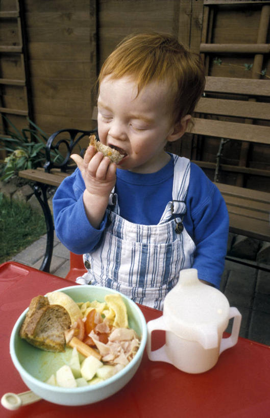 儿童,嘴,吃,竖图,室外,白天,家具,桌子,蔬菜,餐具,英国,木制,烧杯,长椅,庭院,食品,座位,桌布,衣服,红色,装饰物,碗,张嘴,童年,摄影,婴儿用品,北欧,张大嘴巴,式样,男孩,男性,口,口腔,嘴巴,嘴唇,张开嘴,闭着眼睛,彩图,幼儿