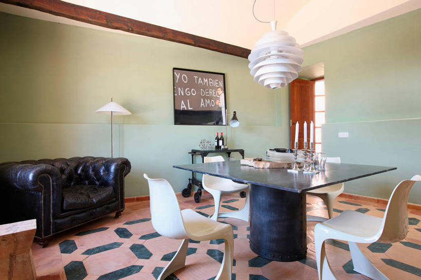 无人,家,横图,室内,餐桌,家具,桌子,建筑,西班牙,欧洲,饭厅,绿色,建造,砖地