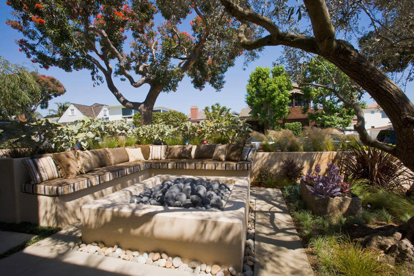 无人,横图,室外,白天,家具,沙发,日光,美国,地形,树荫,北美,加利福尼亚,软垫,当代,火坑