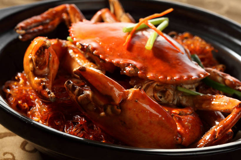 面食,面条,蟹,无人,横图,俯视,室内,特写,白天,烹饪,中餐,餐桌,桌子,螃蟹,布料,陶瓷,葱,青葱,面,料理,食品,陶瓷制品,布纹,粉丝,菜肴,美食,桌布,食物,一个,黑色,餐巾,容器,台布,碗,中式,佳肴,单个,餐台,中华料理,储藏,储存,甲壳动物,冬粉,餐桌布,彩图,高角度拍摄,贮存,shjb1,粉丝蟹煲