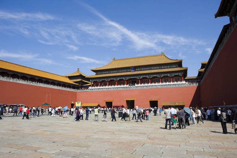 故宫,横图,俯视,建筑,北京,中国,亚洲,房屋,历史,古代,白云,天空,中国文化,东亚,中华人民共和国,古远,皇家,传统文化,bj174