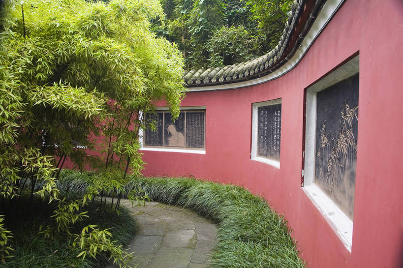 无人,横图,彩色,室外,白天,旅游,度假,标志建筑,地标,建筑,中国,亚洲,浮雕,墙,庭院,草丛,竹林,建筑群,院子,古典,娱乐,建设,石刻,墙壁,墙面,享受,休闲,放松,摄影,四川省,东亚,成都,中华人民共和国,旅行,bj174
