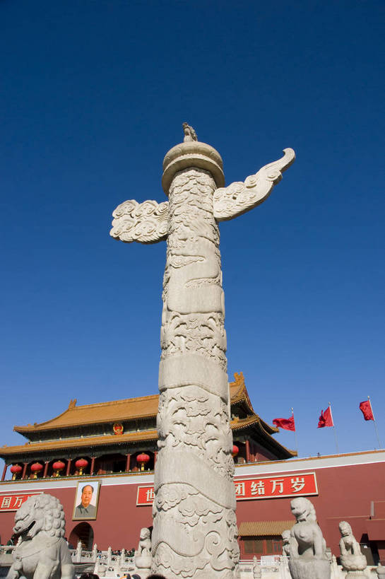 无人,竖图,彩色,室外,白天,仰视,旅游,城市,建筑,北京,中国,亚洲,古典,历史,文化,古建筑,华表,东方,建筑物,风景,蓝天,晴朗,雄伟,近景,政治,北京天安门,标志性建筑,bj174