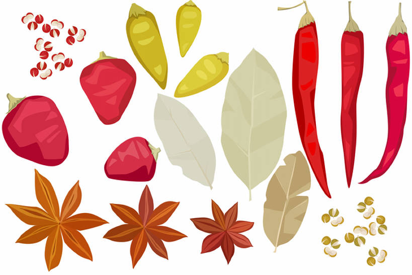 无人,横图,彩色,插画,留白,白色背景,数码,科技,辣椒,蔬菜,准备,阴影,新鲜,网络,材料,调料,调味,香料,佐料,食品,饮品,调味品,高光,几何,计算机图形,合成,图画,饮食,画,食物,饮料,茴香,摄影,有机食品,绿色食品,影棚,多样,泡椒,五颜六色,色彩斑斓,电脑合成图,数码合成图,八角,八角茴香,大茴香,简单,合成图,草本,可口,清新,摄影棚,五彩缤纷,漫画,月桂叶,香叶,写实,具体,具象,八月珠,舶茴香,大料,作料,天竺桂,香桂叶,桂叶,五彩斑斓,适口,五光十色,四川菜,月桂,灯笼椒,烹调,彩图,影棚拍摄,拍摄,成分,bj175